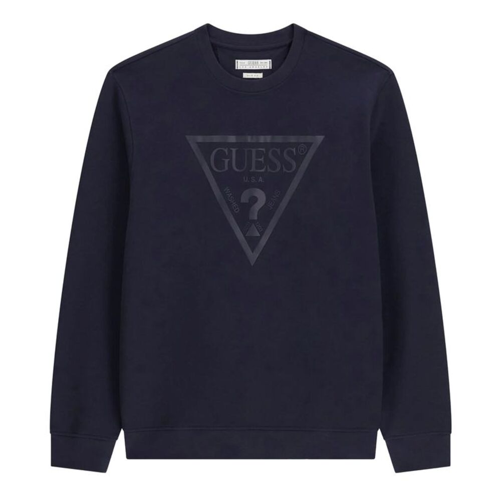 Guess Mens Embossed Crew Neck Slim Sweatshirt / Blue